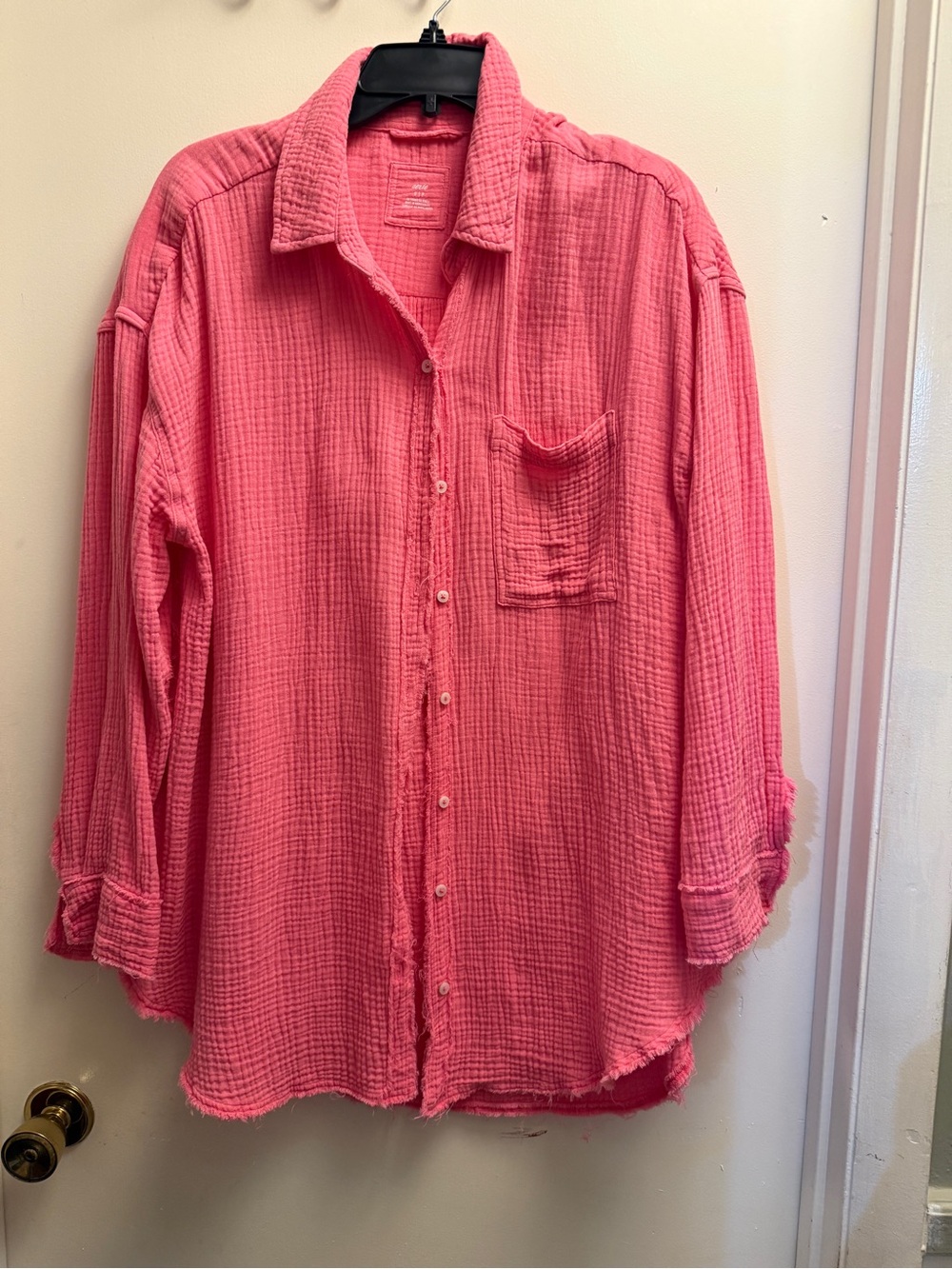 aerie Coral Pink Waffle-Texture Button-Down Shirt